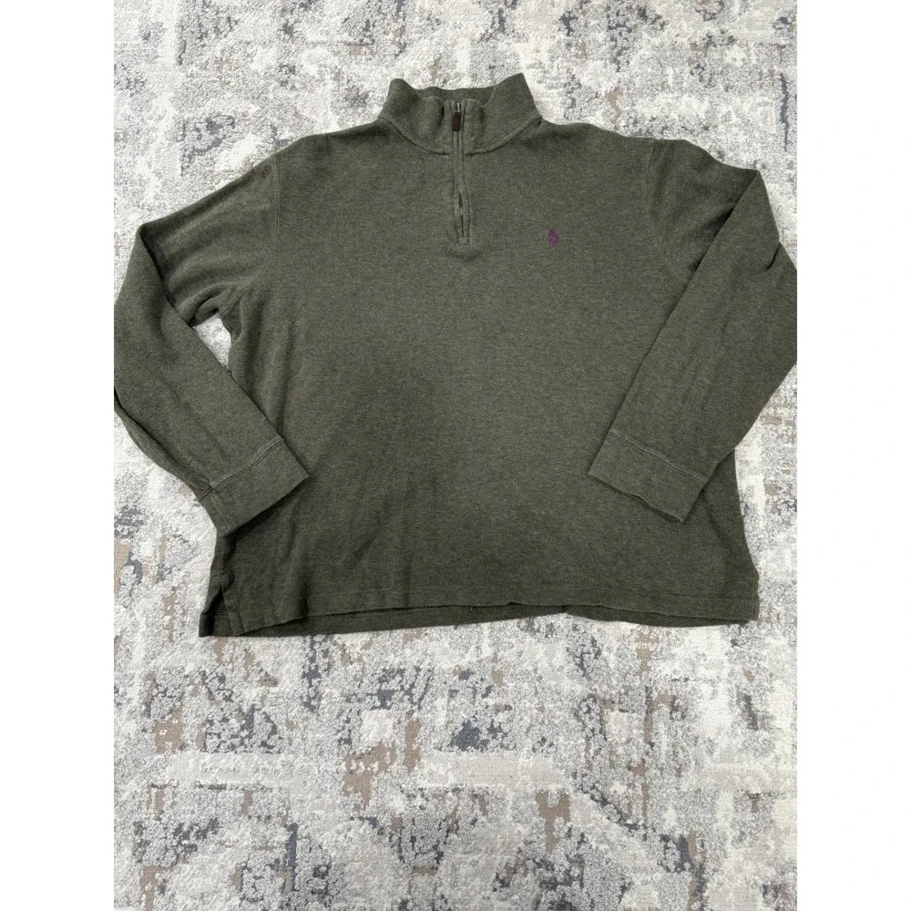 Polo Ralph Lauren Sweater Large Green Estate Rib 1/4 Zip Preppy Academia Golf